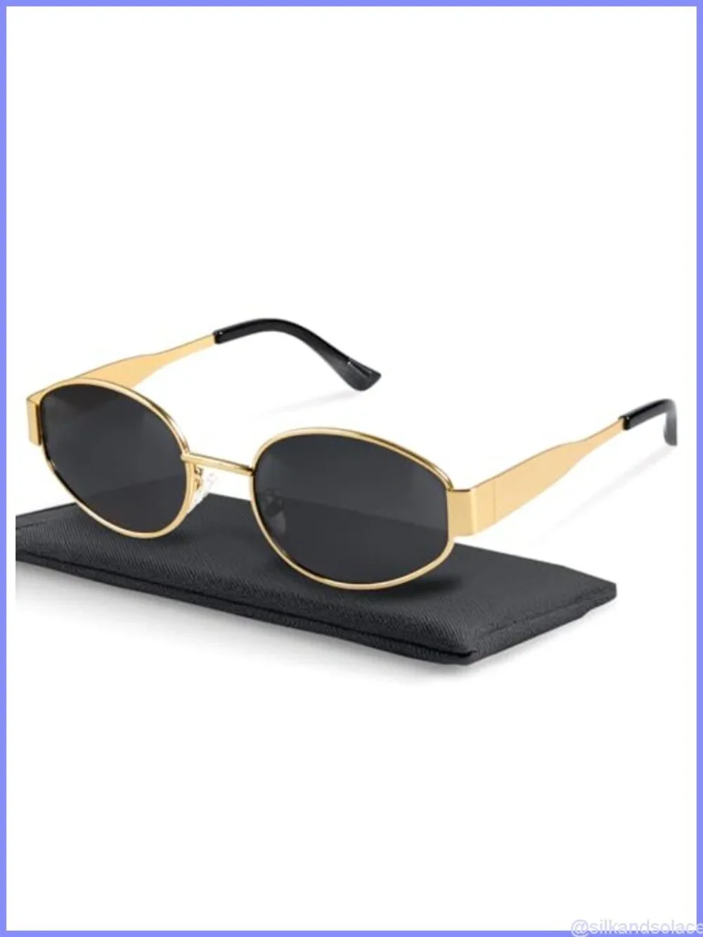 Retro Polarized Oval Sunglasses UV400 Metal Frames Soft Case